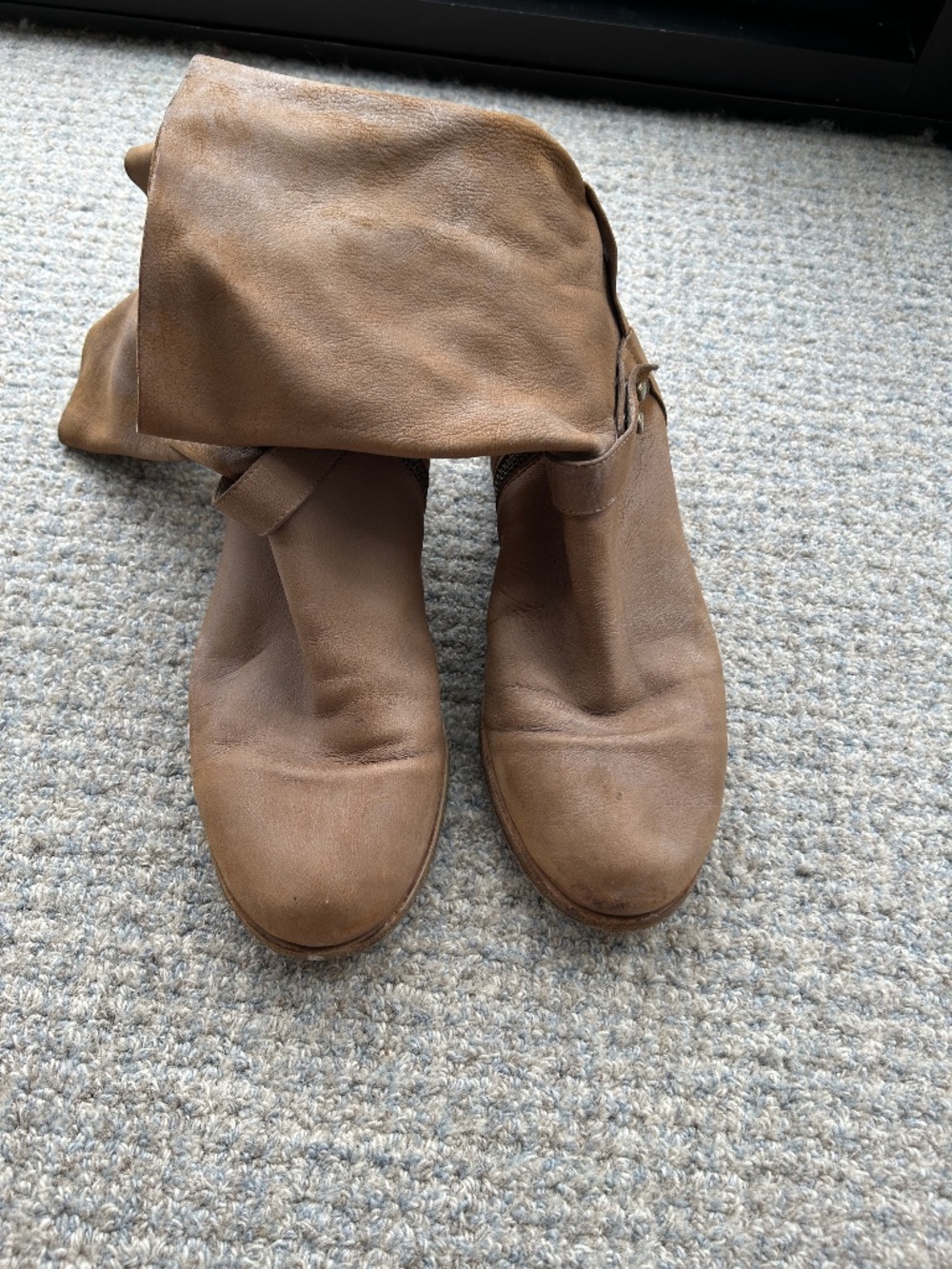 Eileen Fisher Tan Leather Moto Biker Boots Low Mid Calf Size 10